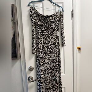 Anthropologie Maxi Leopard Print Off-Shoulder Dress